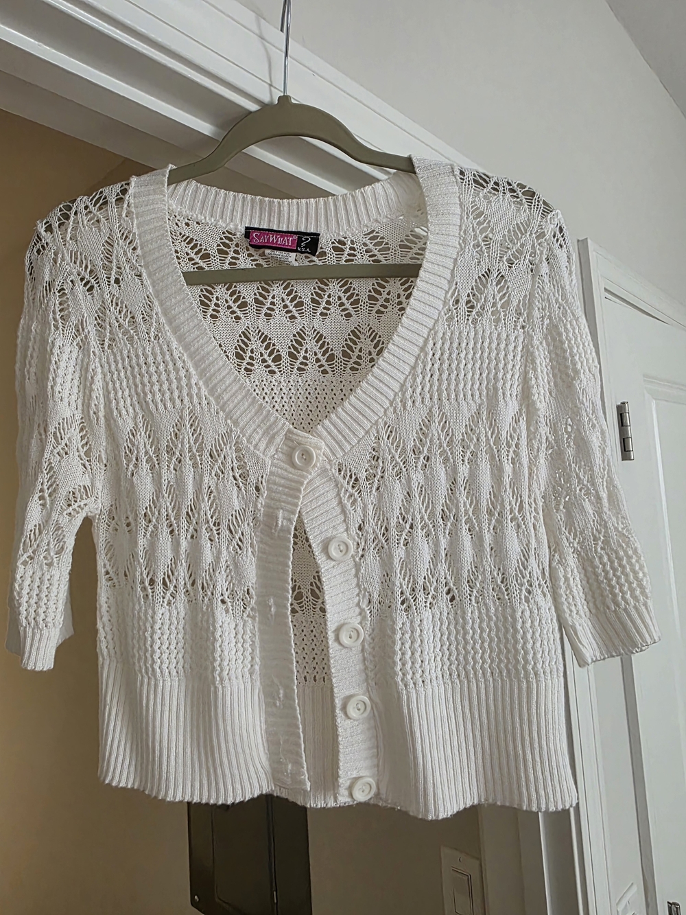 Say What? White Crochet Button-Front Cardigan